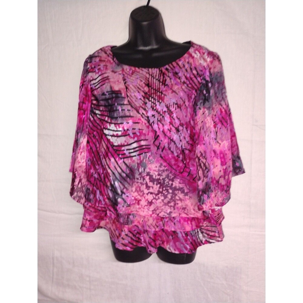 Alex Evenings Women's Multicolor Blouse Abstract Print Flutter Sleeve XL